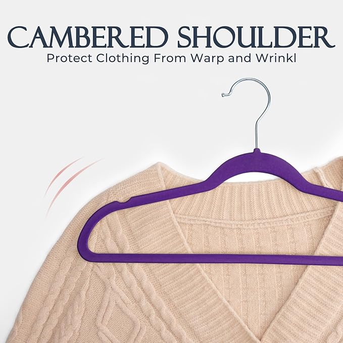 HOUSE DAY Noble-Purple Velvet Hangers 60 Pack, Non Slip Clothes Felt Hanger - Image 5