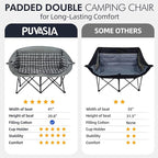 Double Camping Chairs Padded Loveseat Chair for 2 Person - Heavy Duty Oversized Camping Couch for Adults Outdoor Lawn Beach Portable Folding Sofa with Cup Holders Support 600lbs, Grey - Image 7