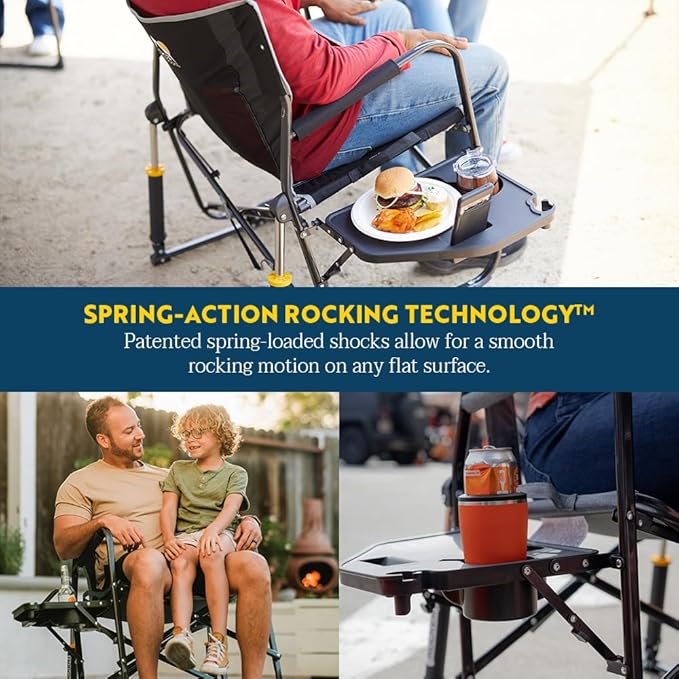 GCI Outdoor Freestyle Rocker XL with Side Table Camping Chair | Portable Folding Rocking Chair with Solid, Durable Armrests, Drink Holder & Comfortable Backrest — Black - Image 5