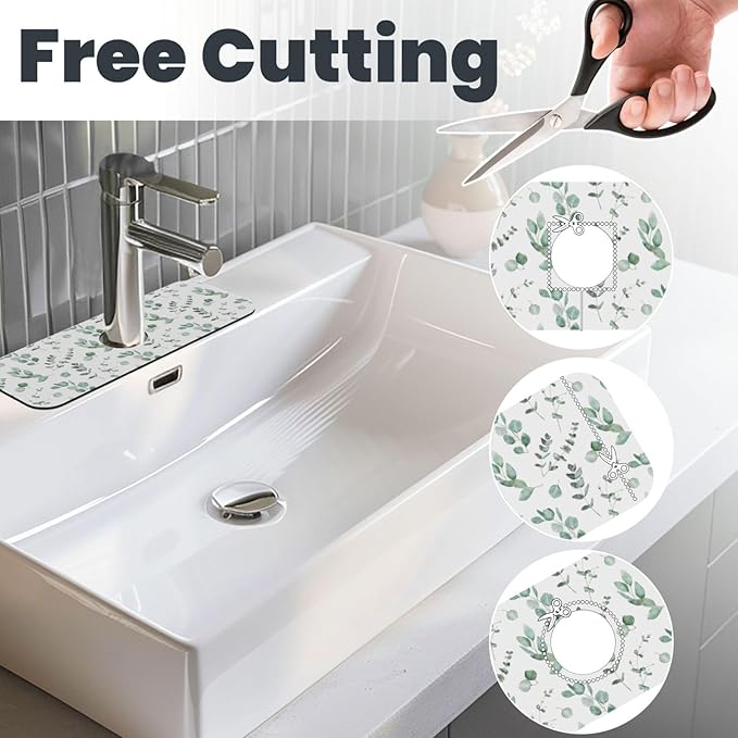 Watercolor Sage Green Grass Leaves Kitchen Sink Splash Guard Faucet Mat Super - Image 3
