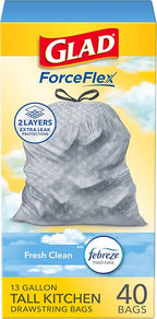 Glad ForceFlex Tall Kitchen Trash Bags, 13 Gallon, Fresh Clean by GladTrashFoodStorage