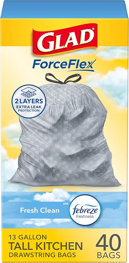 Glad ForceFlex Tall Kitchen Trash Bags, 13 Gallon, Fresh Clean by GladTrashFoodStorage