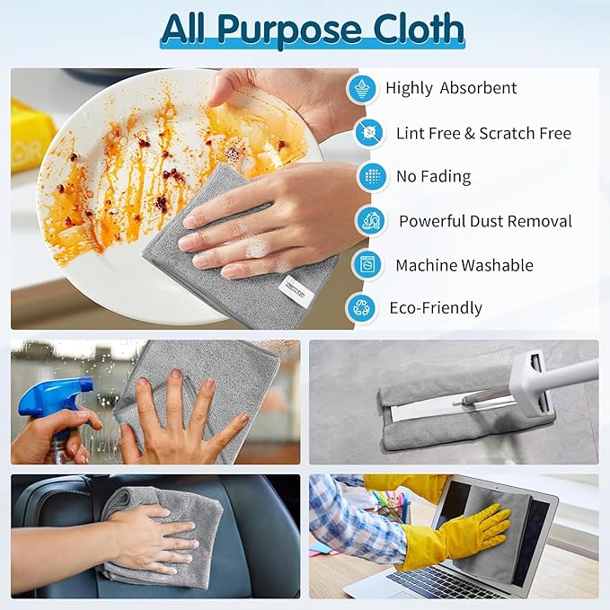 FIXSMITH Grey Microfiber Cleaning Cloth -Pack of 24, Highly Absorbent Cleaning - Image 4