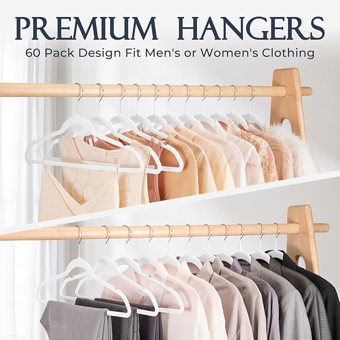 HOUSE DAY White Velvet Hangers 60 Pack, Non Slip Clothes Felt Hanger Heavy Duty - Image 8