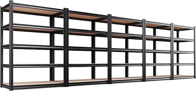 AOAORRG Set of 5 Garage Shelving Heavy Duty Storage Shelves, Metal Adjustable Shelving Unit, Utility Garage Organizer Shelf for Basement, Pantry, Kitchen, Warehouse, 45.6" Wx17.7 Dx71.2 H, Black by Unknown