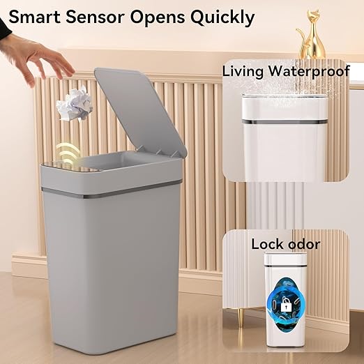 3 Pack Bathroom Trash Can 2.6 Gallon Small Touchless Automatic Motion Sensor - Image 4