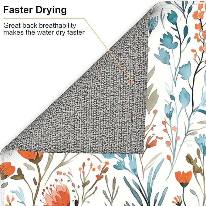 Teal and Orange Floral Dish Drying Mat - Image 8