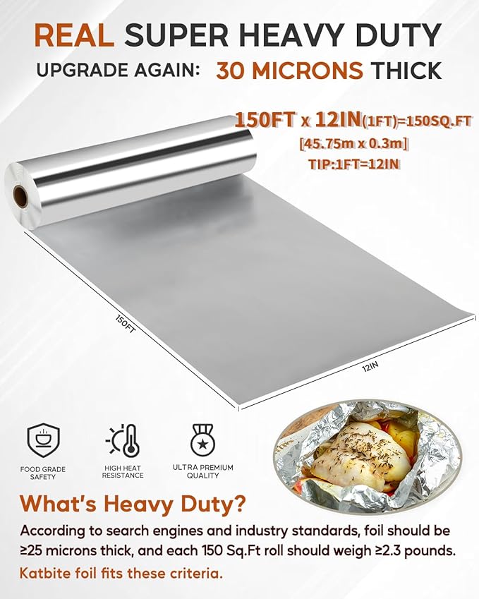 Katbite Aluminum Foil Roll, Heavy Duty 12inx150ft, 30 Micron Thick Strong Foils - Image 2
