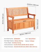 VEVOR Outdoor Storage Bench, 2-Person Wooden Storage Bench, 33 Gallons Deck Box with Side Handle, Supports up to 705 lbs, Weatherproof Outdoor Seating & Porch Decor, for Patio Garden Balcony Yard - Image 3