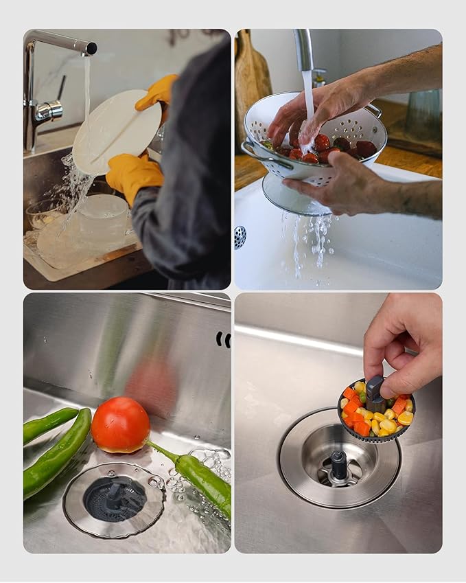 Hibbent 2 Pack 3 in 1 Kitchen Sink Drain Strainer and Stopper Combo, Stainless - Image 8