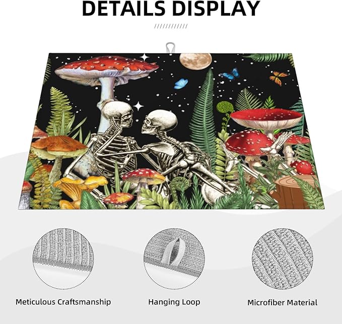 Red Mushroom Skull Dish Drying Mat 18x24 - Image 3