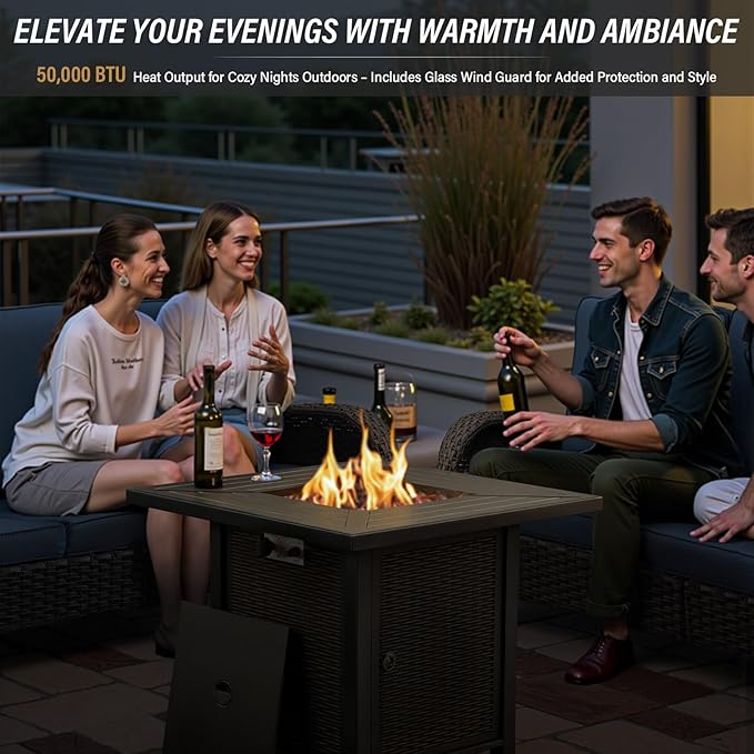 Belord 5 Piece Wicker Patio Furniture Set with 30" Propane Fire Pit Table, Outdoor Swivel Recliner Chairs with Adjustable Backrest & Footrest for Patio Conversation and Backyard Gathering - Image 8