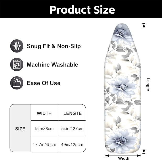 Floral Ironing Board Cover, Standard Size Cotton Iron Board Covers - Image 3