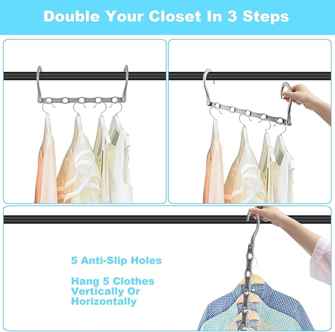 DUCOO 10 PCS Space Saving Hangers, 5-Hole Magic Hangers - Image 5