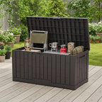 NEWBULIG 60 Gallon Deck Box, Waterproof Outdoor Storage Box with Lockable Lid, Patio Furniture Bench & Side Table, Outside Storage Container, Tool-Free Assembly, for Garden, Pool, Brown - Image 7