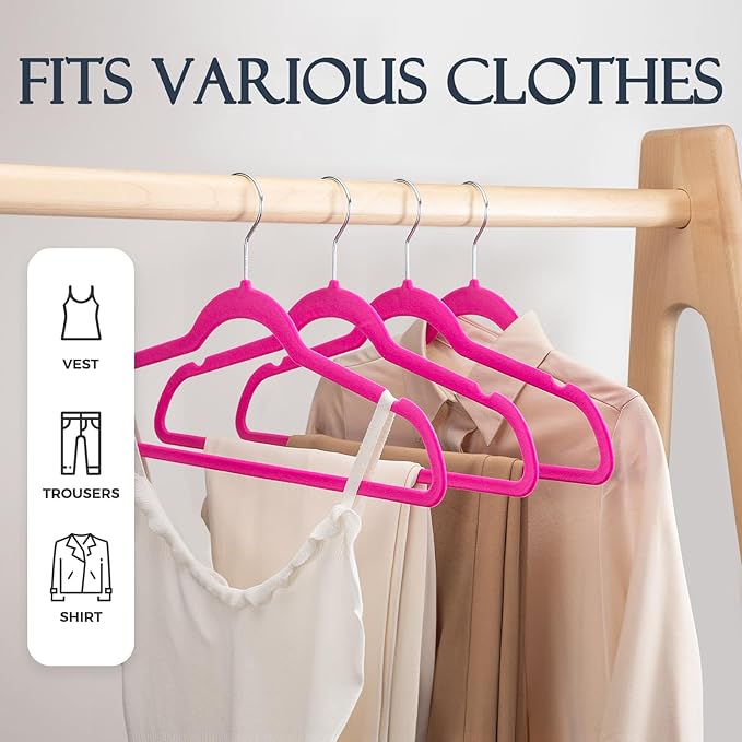 HOUSE DAY Rosy Red Velvet Hangers 60 Pack, Non Slip Clothes Felt Hanger Heavy - Image 3