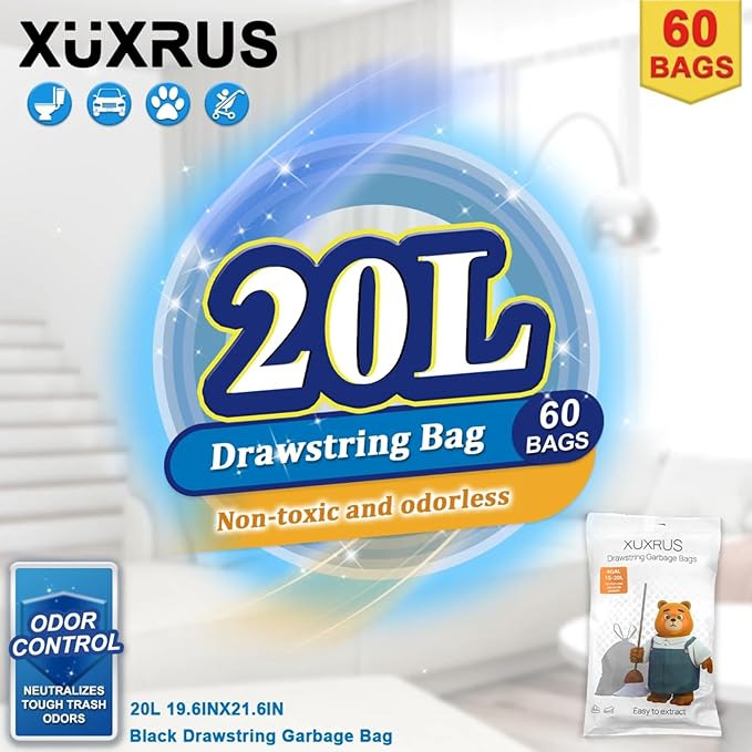 XUXRUS Small Black Bathroom Trash Bags 4 Gallon Drawstring Garbage Bags - Image 2