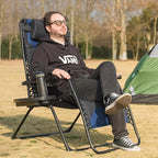 Zero Gravity Chair Set of 2 Oversized Folding Recliner, Padded Anti Gravity Lounge Chair with Adjustable Pillow & Cup Holder for Outdoor Camping, Patio, Poolside, Lawn (Black & Blue) - Image 2