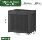 EasyUp 34 Gallon Resin Deck Box Waterproof, UV Resistant Outdoor Storage Box for Delivery, Garden, Patio,and Porch, Rattan Black - Image 2