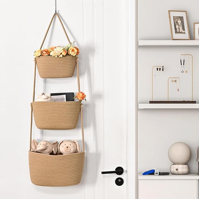 Hanging Storage Baskets, Over the Door Basket, Cotton Wall Baskets Storage - Image 8