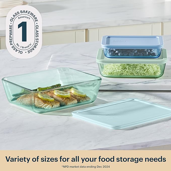 Pyrex Colors Tinted Glass Rectangle Food Storage Container Set, Snug Fit - Image 3