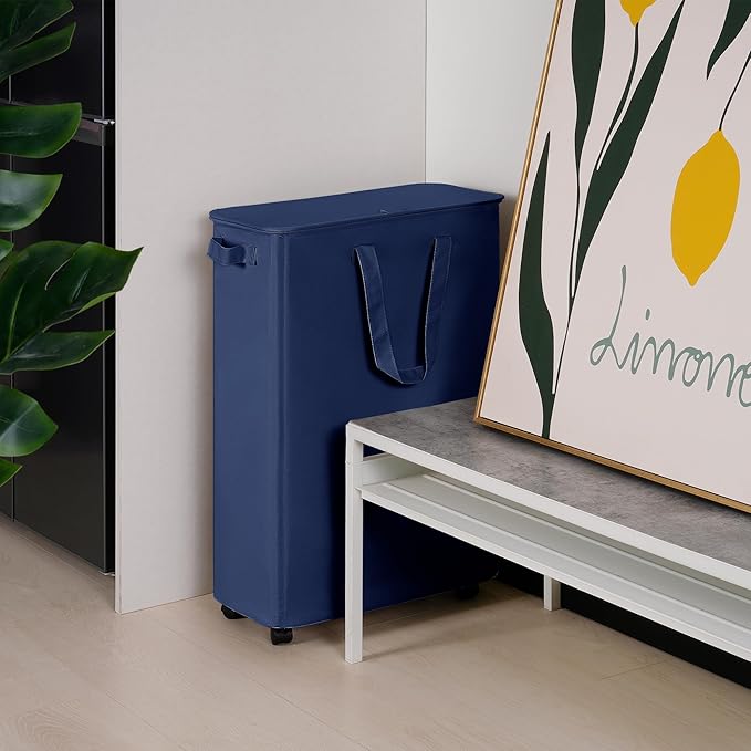 Slim Laundry Hamper with Lid and Wheels, Small Rolling Laundry Basket with - Image 7