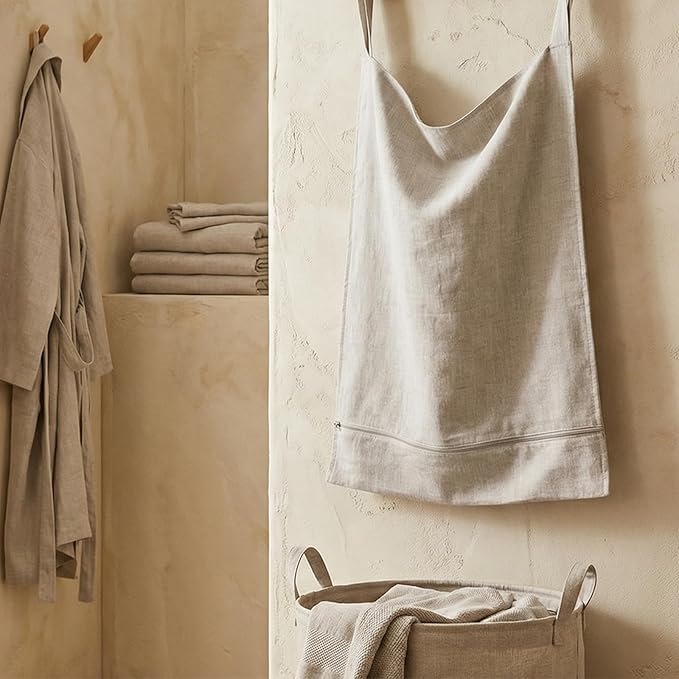 100% Linen Hanging Laundry Hamper Bag 20x27 Inch, Over the Door - Image 7