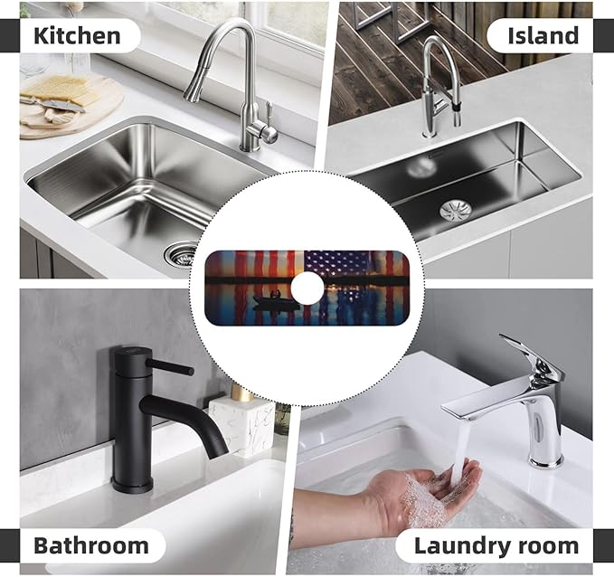 Fishing Red USA Flag Kitchen sink faucet pad, strong water absorption, anti slip - Image 7