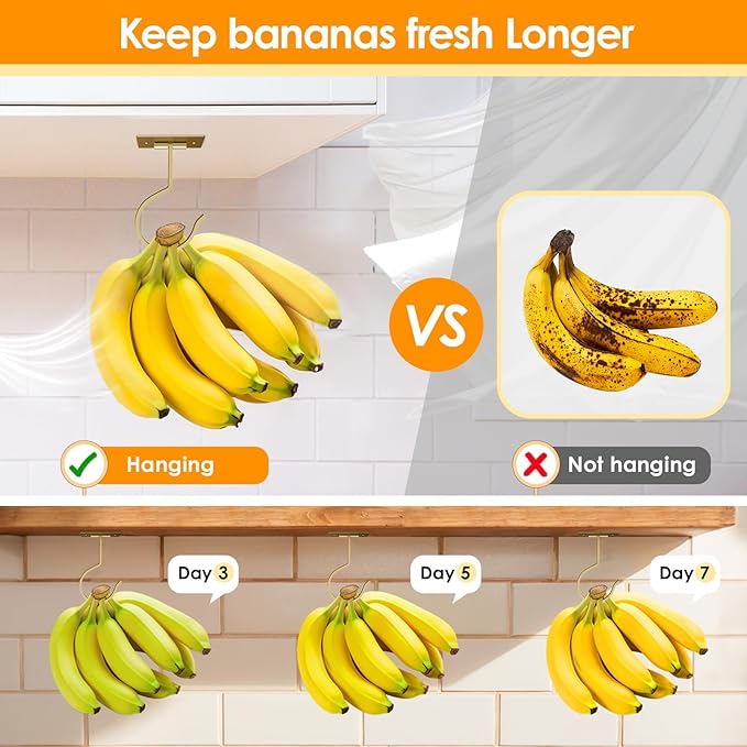 2PCS Self Adhesive Banana Hook Under Cabinet Foldable Banana Hanger Metal Under - Image 4