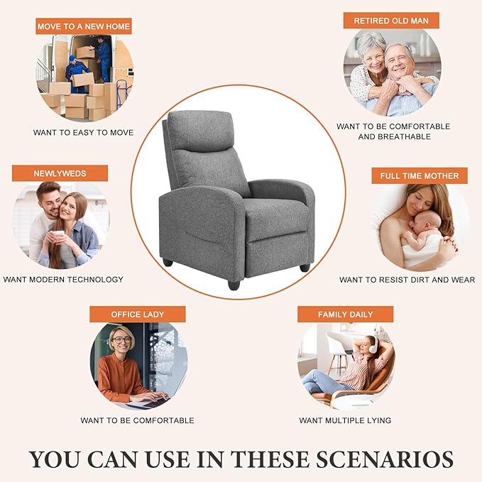 Sweetcrispy Massage Recliner Chair for Adults, Adjustable Home Theater Seating with Lumbar Support for Living Room, Modern Fabric Reclining, Cool Gray - Image 4