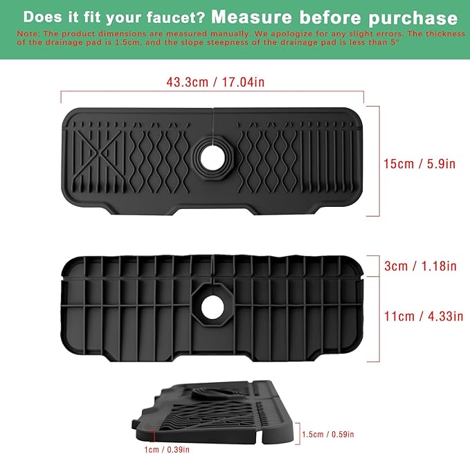17 Inch Faucet Mat For Kitchen Sink Splash Guard Behind Faucet, ，5°Slope Fast - Image 3