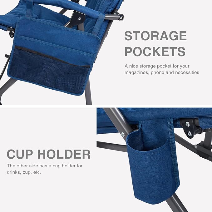 EVER ADVANCED Oversized Folding Rocking Camping Chair, Padded Portable Rocker Chair for Patio, Lawn and Outdoors, Heavy Duty Hard Armchair for Adults Supports 400lbs, Blue - Image 7