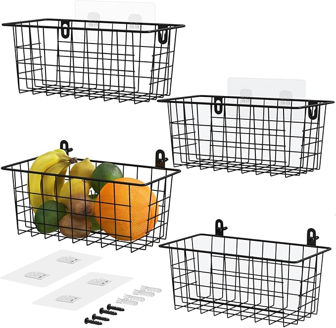 MaraFansie Hanging Kitchen Baskets Wire Storage Basket Adhesive and Screws by MakeStorageMoreFun