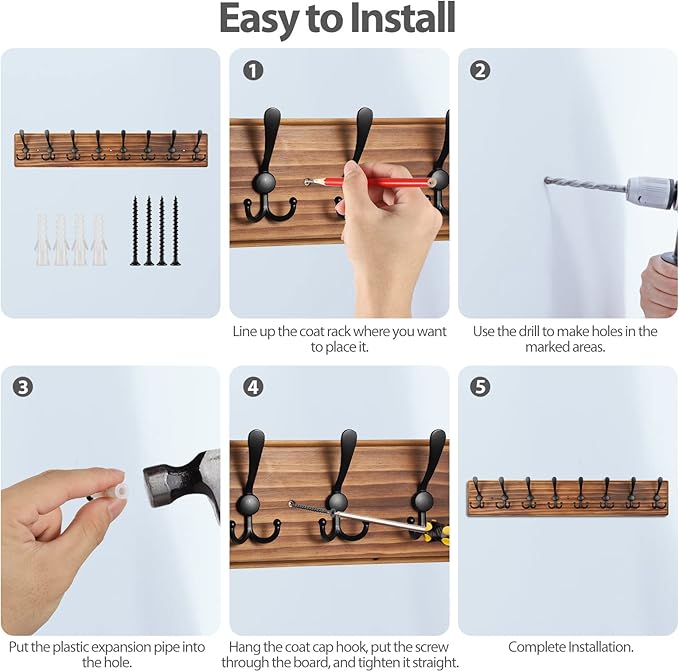 Coat Rack Wall Mount, Wooden Heavy Duty Coat Rack - Image 7
