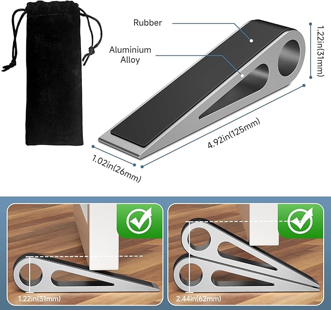 2 Pcs Heavy Duty Door Stopper for Bottom of Door, Aluminum & Rubber Door Stop - Image 2