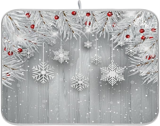 ALAZA Silver Christmas Tree Snowflake Dish Drying Mat by ALAZA