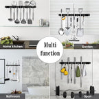 Black 5 Racks and 4 Hooks Mop and Broom Holder Wall Mount, Broom Organizer - Image 6