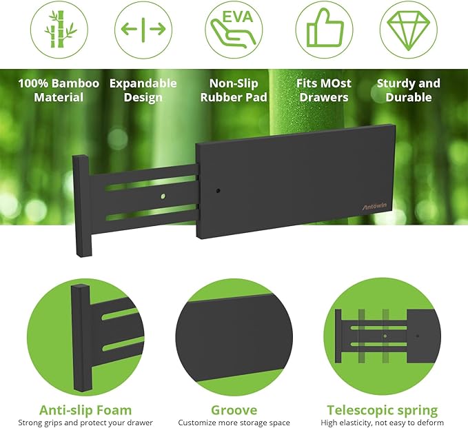 ANTOWIN 4 Pack Expandable Drawer Dividers, 4.7'' High, Extend from 12.2'' to - Image 3