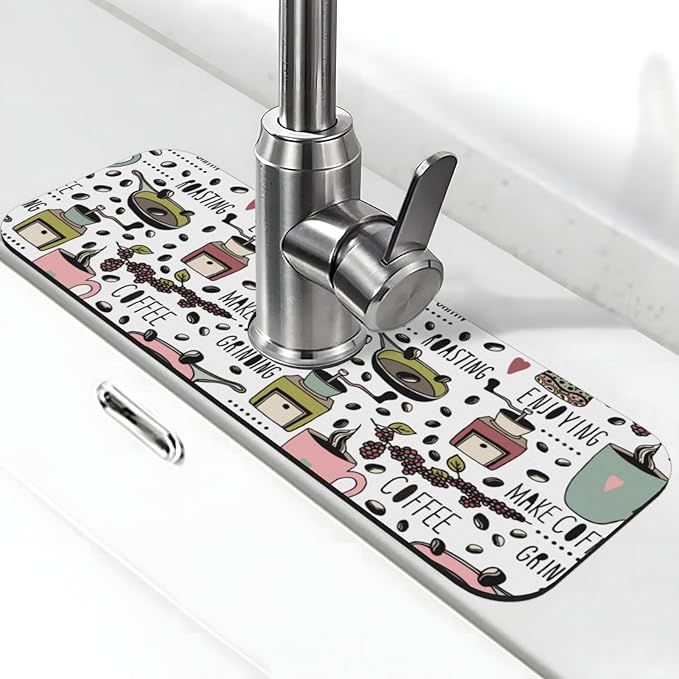 Coffee Coffe Kitchen Sink Splash Guard Faucet Mat Super Absorbent Fast Drying by Unknown