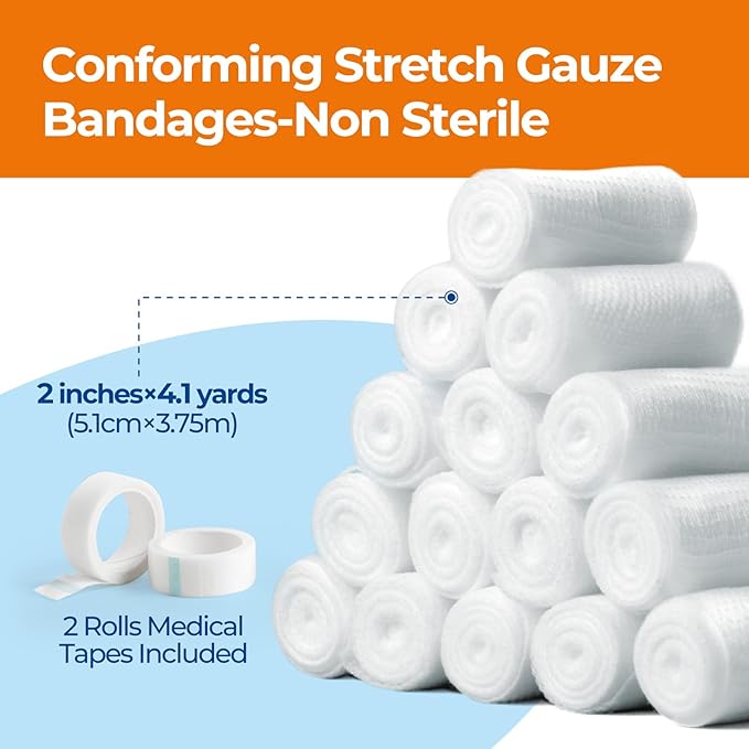 Gauze Rolls Bandages 2" x 4.1yds, Conforming Stretch Gauze Bandage 6 Inch - Image 2