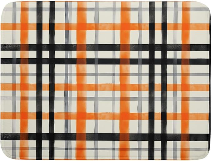 Fall Orange Black Buffalo Plaid Dish Drying Mat 18 x 24 Inch by APORTT