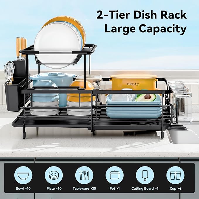 2 Tier Dish Drying Rack, Expandable Two Tier Dish Rack - Image 4