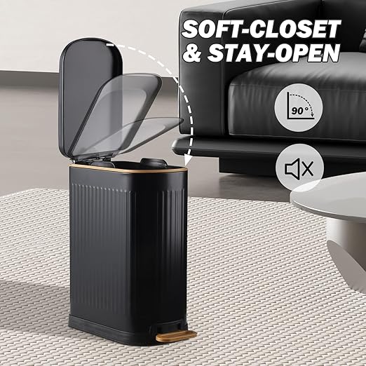 Slim Bathroom Trash Can with Lid Stainless Steel Garbage Can Soft Close Step - Image 5
