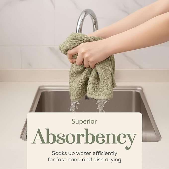 MosJos 4 Pack Hand Towels, Cotton Sage Green and White Floral Kitchen Towel - Image 7