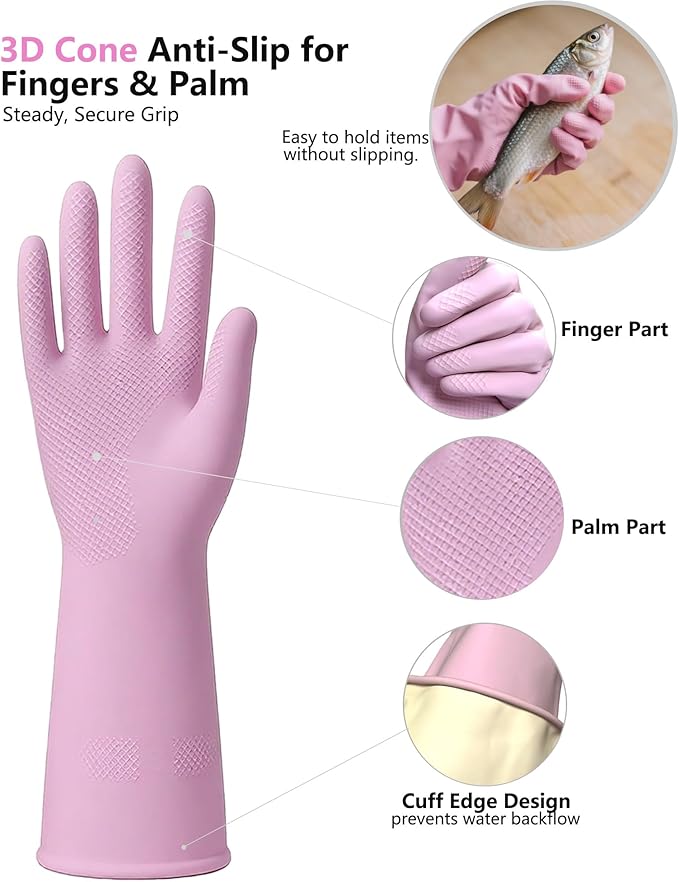 Rubber Cleaning Gloves for Dishwashing, 4 Pairs Reusable Kitchen Gloves for - Image 2