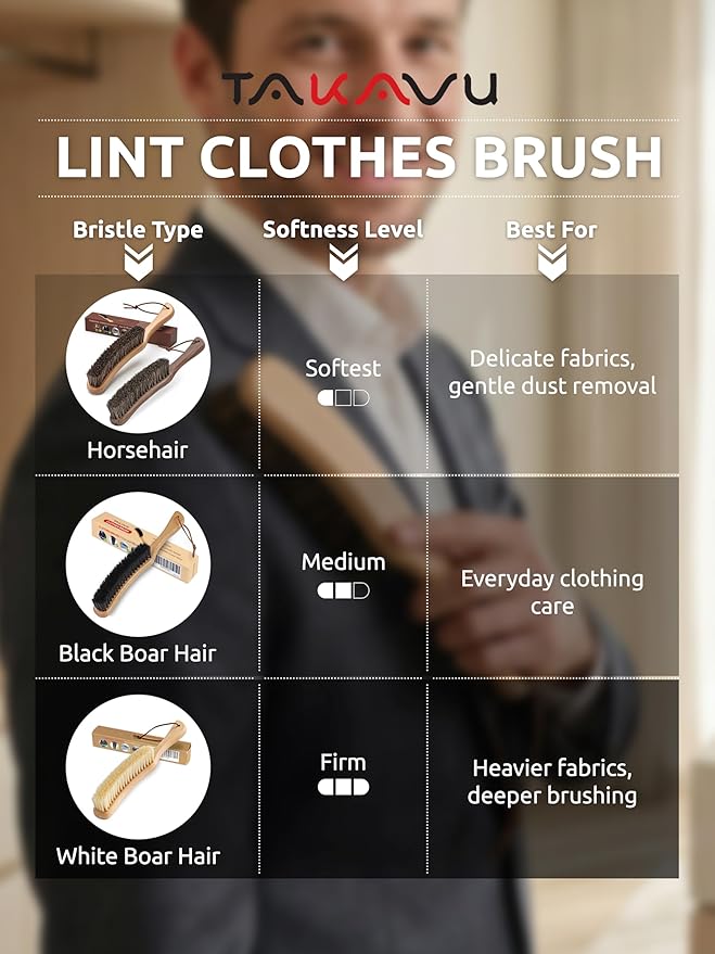 Lint Brush for Clothes with 100% Soft Horse Hair Bristle, Large Walnut Wood - Image 9
