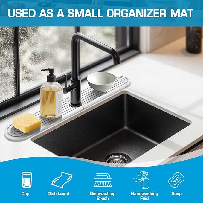 White-Oval 23.6" Diatomite Kitchen Faucet Mat Stone Sink Tray – Quick Drying - Image 4