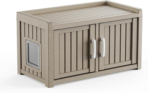 2 Doors Shoe Storage Bench - 2 Side Door Hidden Furniture Cabinet with Storage, Waterproof Entryway Bench with Seat for Indoor Outdoor, End of Bed Footrest Stool for Bedroom, Hallway, Grey by Outdoorchairs