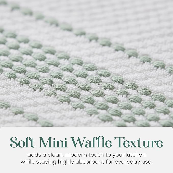 MosJos Kitchen Towels, Cotton Hand Towels White & Turquoise Mini Weaved - Image 3