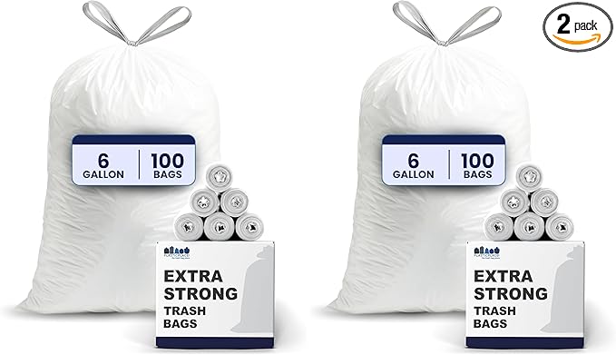 Plasticplace 6 Gallon Trash Bags White Drawstring Garbage Can Liners, 17” x 20” by Plasticplace